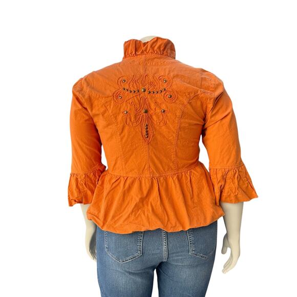 G Designs Natural Fashions Womens Boho Studded Jacket Size 1X Ruffle Orange Fall - Picture 7 of 14